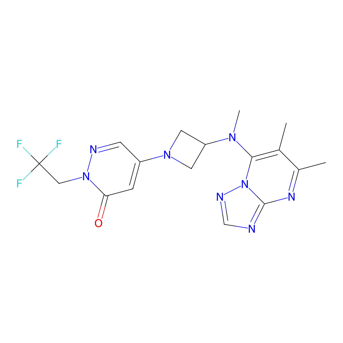 5-[3-({5,6-Dimethyl-[1,2,4]triazolo[1,5-a]pyrimidin-7-yl}(methyl)amino)azetidin-1-yl]-2-(2,2,2-trifluoroethyl)-2,3-dihydropyridazin-3-one molecular structure, CAS 3054538-94-9