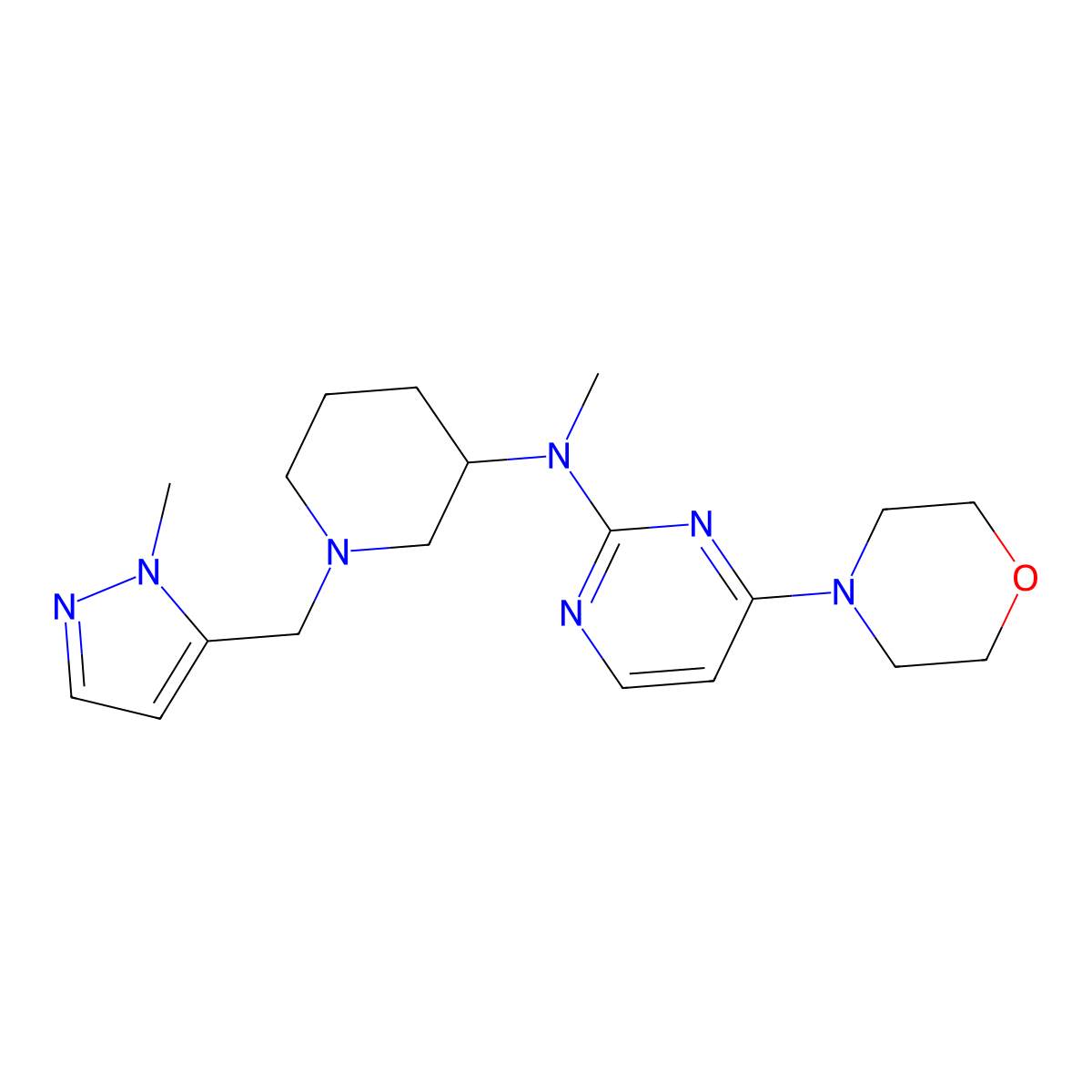 N-methyl-N-[1-[(2-methylpyrazol-3-yl)methyl]piperidin-3-yl]-4-morpholin-4-ylpyrimidin-2-amine molecular structure, CAS 3054539-02-2