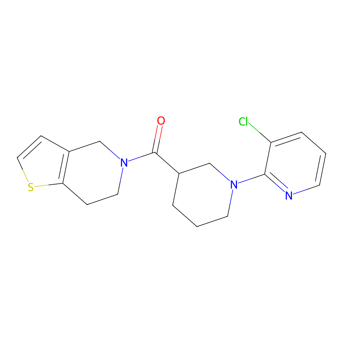 3-chloro-2-(3-{4H,5H,6H,7H-thieno[3,2-c]pyridine-5-carbonyl}piperidin-1-yl)pyridine molecular structure, CAS 3054539-03-3