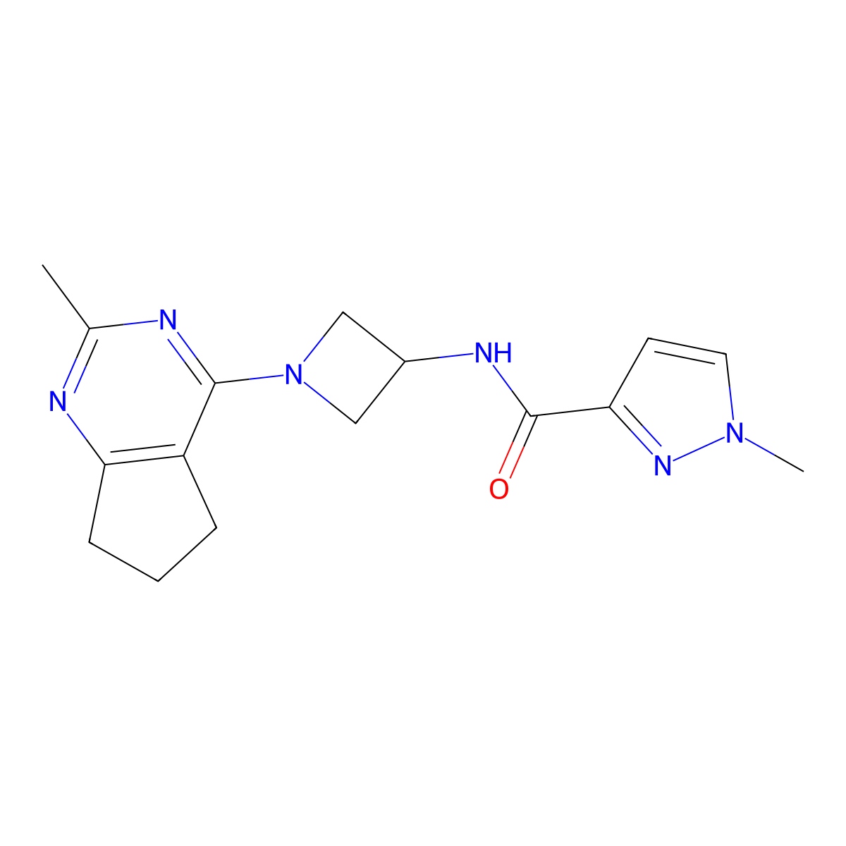 1-methyl-N-(1-{2-methyl-5H,6H,7H-cyclopenta[d]pyrimidin-4-yl}azetidin-3-yl)-1H-pyrazole-3-carboxamide molecular structure, CAS 3054539-06-6