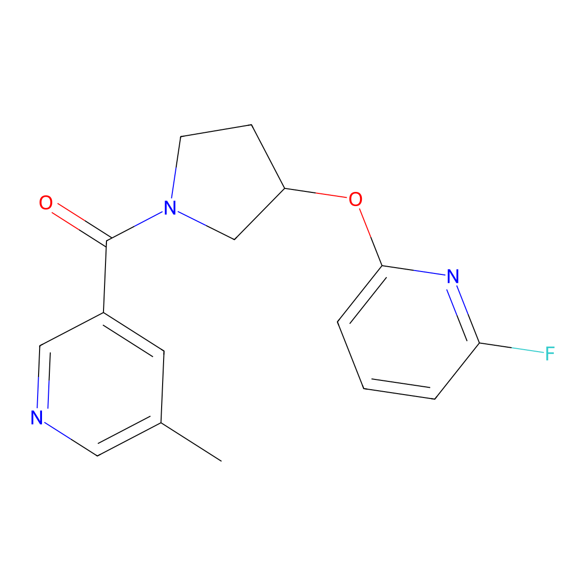 3-{3-[(6-Fluoropyridin-2-yl)oxy]pyrrolidine-1-carbonyl}-5-methylpyridine molecular structure, CAS 3054539-11-3