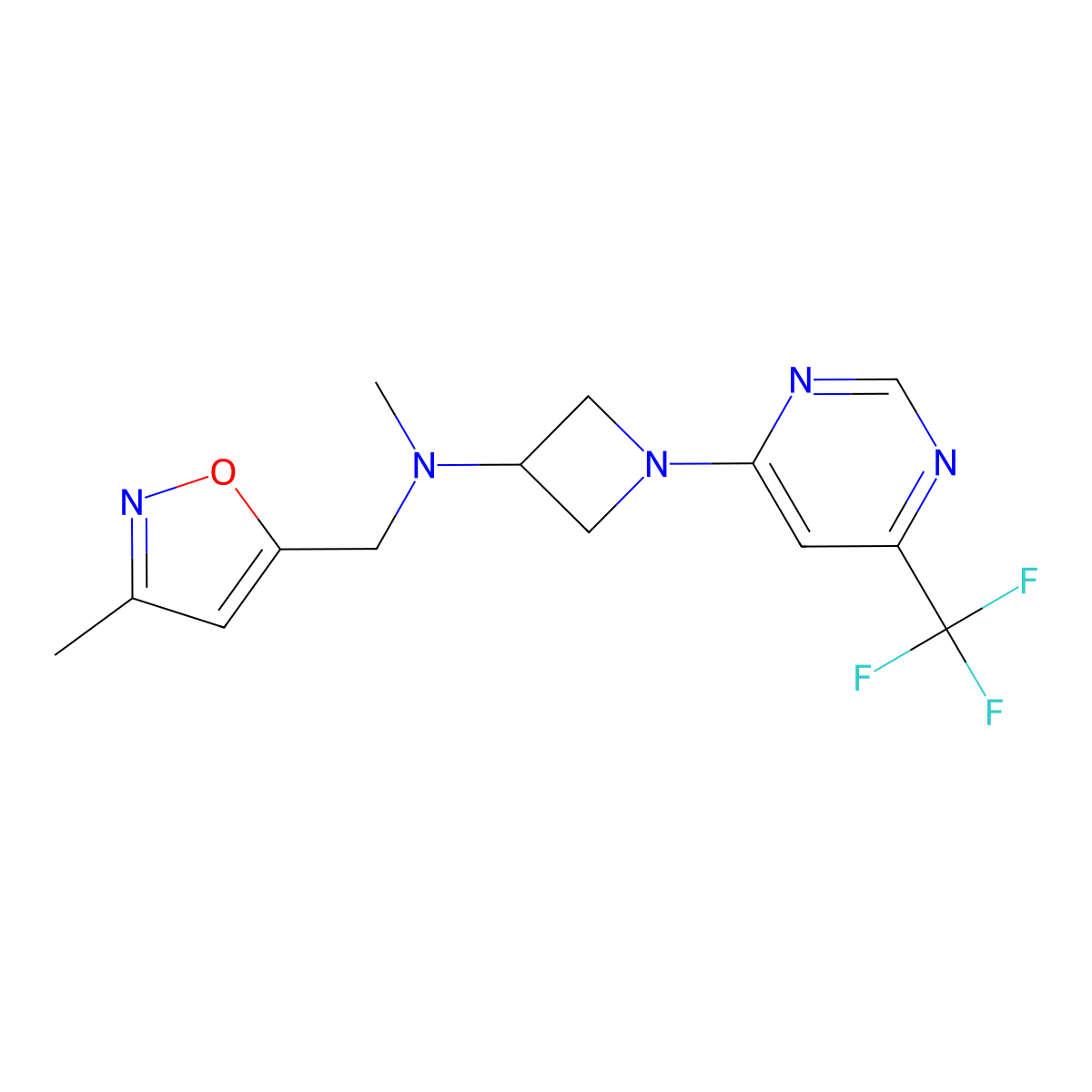 N-methyl-N-[(3-methyl-1,2-oxazol-5-yl)methyl]-1-[6-(trifluoromethyl)pyrimidin-4-yl]azetidin-3-amine molecular structure, CAS 3054539-14-6