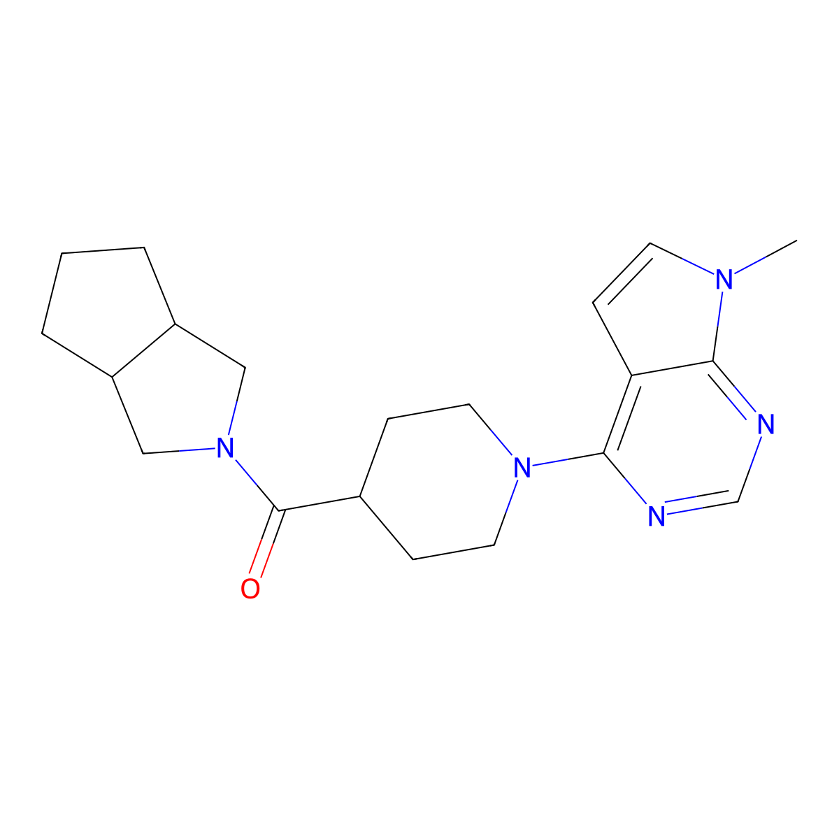 1-{7-methyl-7H-pyrrolo[2,3-d]pyrimidin-4-yl}-4-{octahydrocyclopenta[c]pyrrole-2-carbonyl}piperidine molecular structure, CAS 3054539-15-7