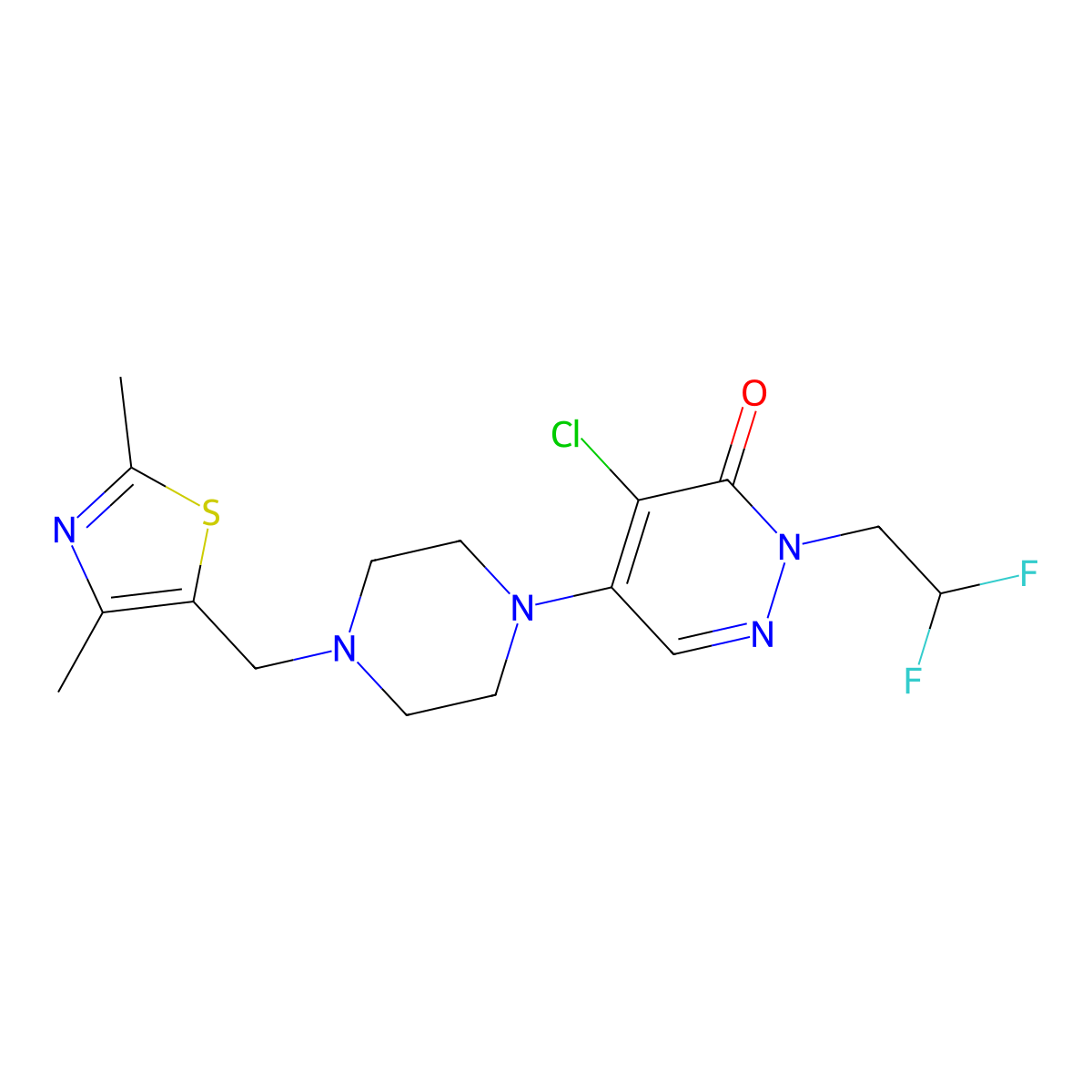 4-Chloro-2-(2,2-difluoroethyl)-5-{4-[(2,4-dimethyl-1,3-thiazol-5-yl)methyl]piperazin-1-yl}-2,3-dihydropyridazin-3-one molecular structure, CAS 3054539-16-8