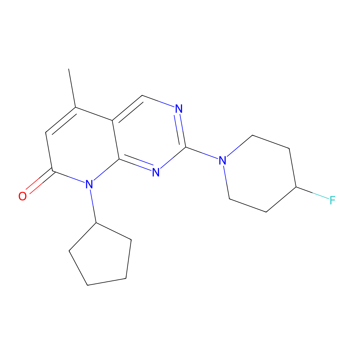 8-cyclopentyl-2-(4-fluoropiperidin-1-yl)-5-methyl-7H,8H-pyrido[2,3-d]pyrimidin-7-one molecular structure, CAS 3054539-17-9