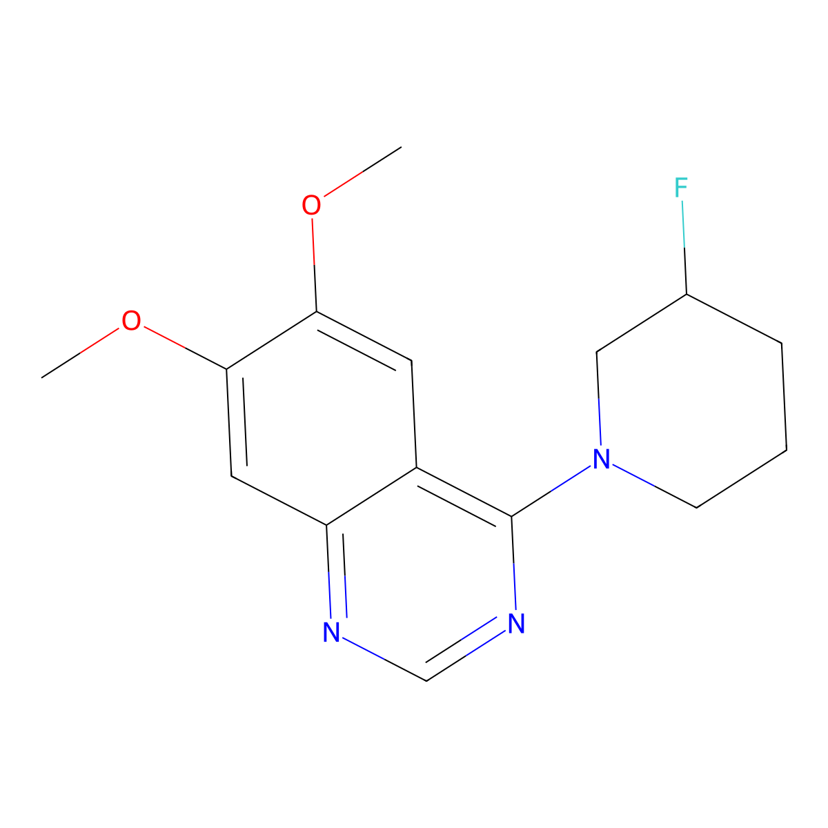 4-(3-Fluoropiperidin-1-yl)-6,7-dimethoxyquinazoline molecular structure, CAS 3054539-21-5