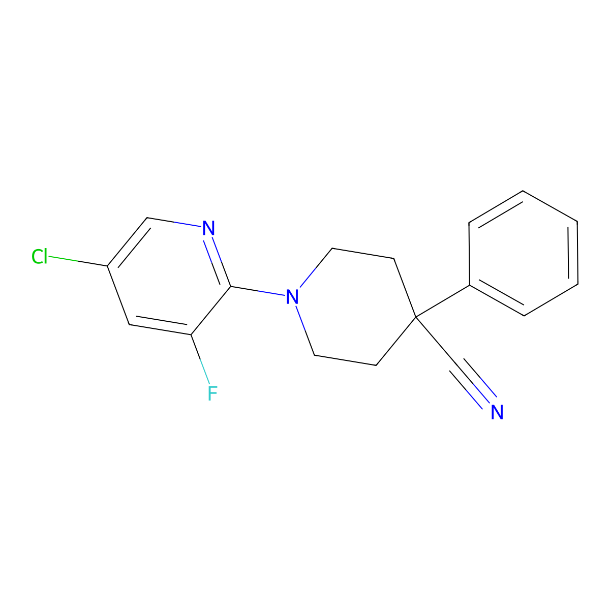 1-(5-Chloro-3-fluoropyridin-2-yl)-4-phenylpiperidine-4-carbonitrile molecular structure, CAS 3054539-22-6