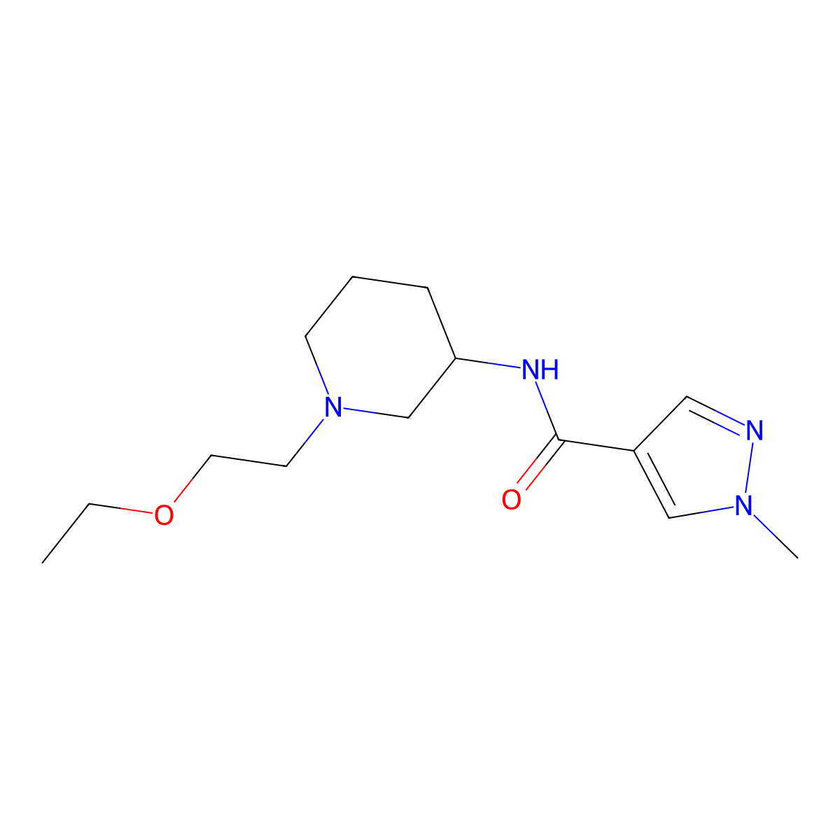 N-[1-(2-ethoxyethyl)piperidin-3-yl]-1-methyl-1H-pyrazole-4-carboxamide molecular structure, CAS 3054539-23-7