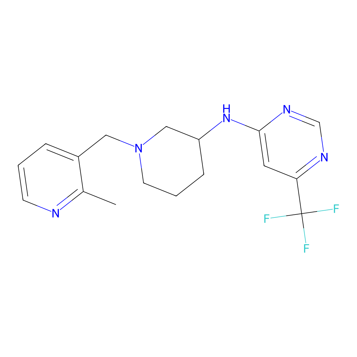 N-{1-[(2-methylpyridin-3-yl)methyl]piperidin-3-yl}-6-(trifluoromethyl)pyrimidin-4-amine molecular structure, CAS 3054539-24-8
