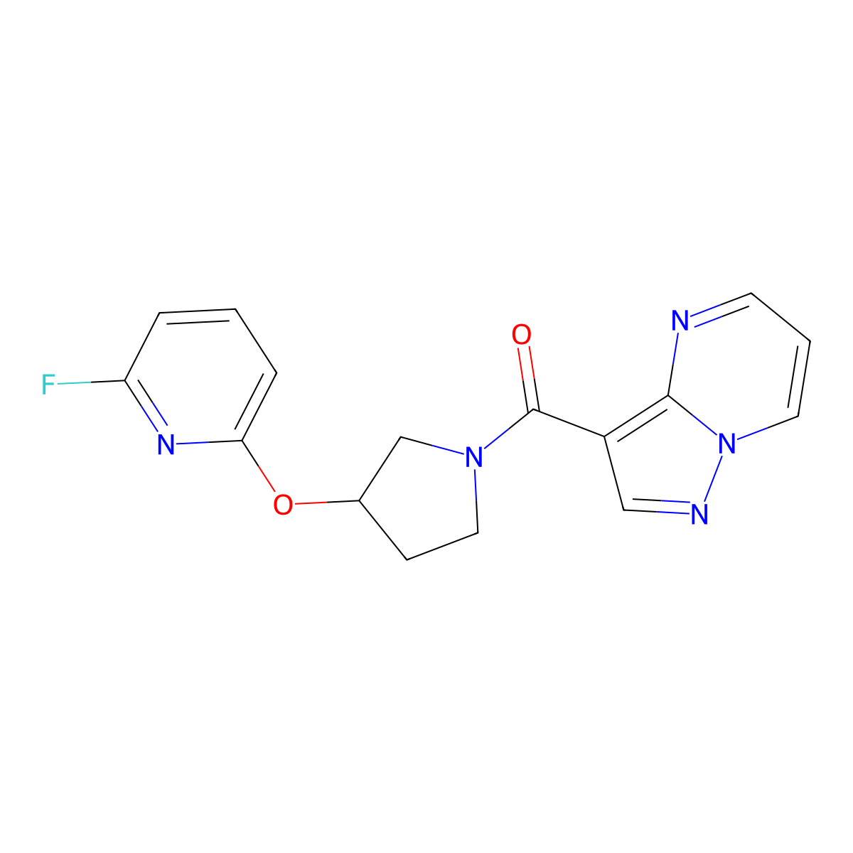 2-Fluoro-6-[(1-{pyrazolo[1,5-a]pyrimidine-3-carbonyl}pyrrolidin-3-yl)oxy]pyridine molecular structure, CAS 3054539-26-0