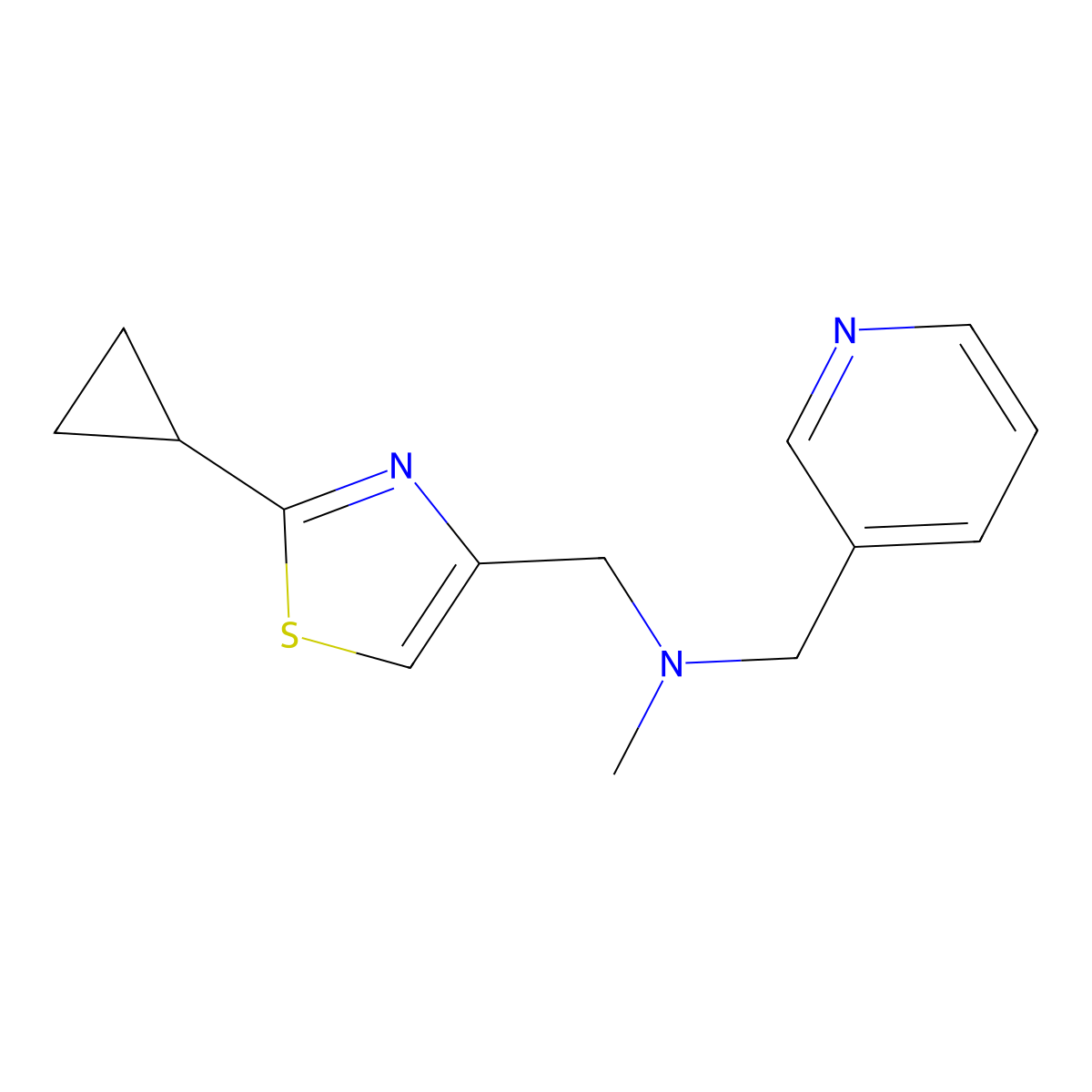 [(2-Cyclopropyl-1,3-thiazol-4-yl)methyl](methyl)[(pyridin-3-yl)methyl]amine molecular structure, CAS 3054539-33-9