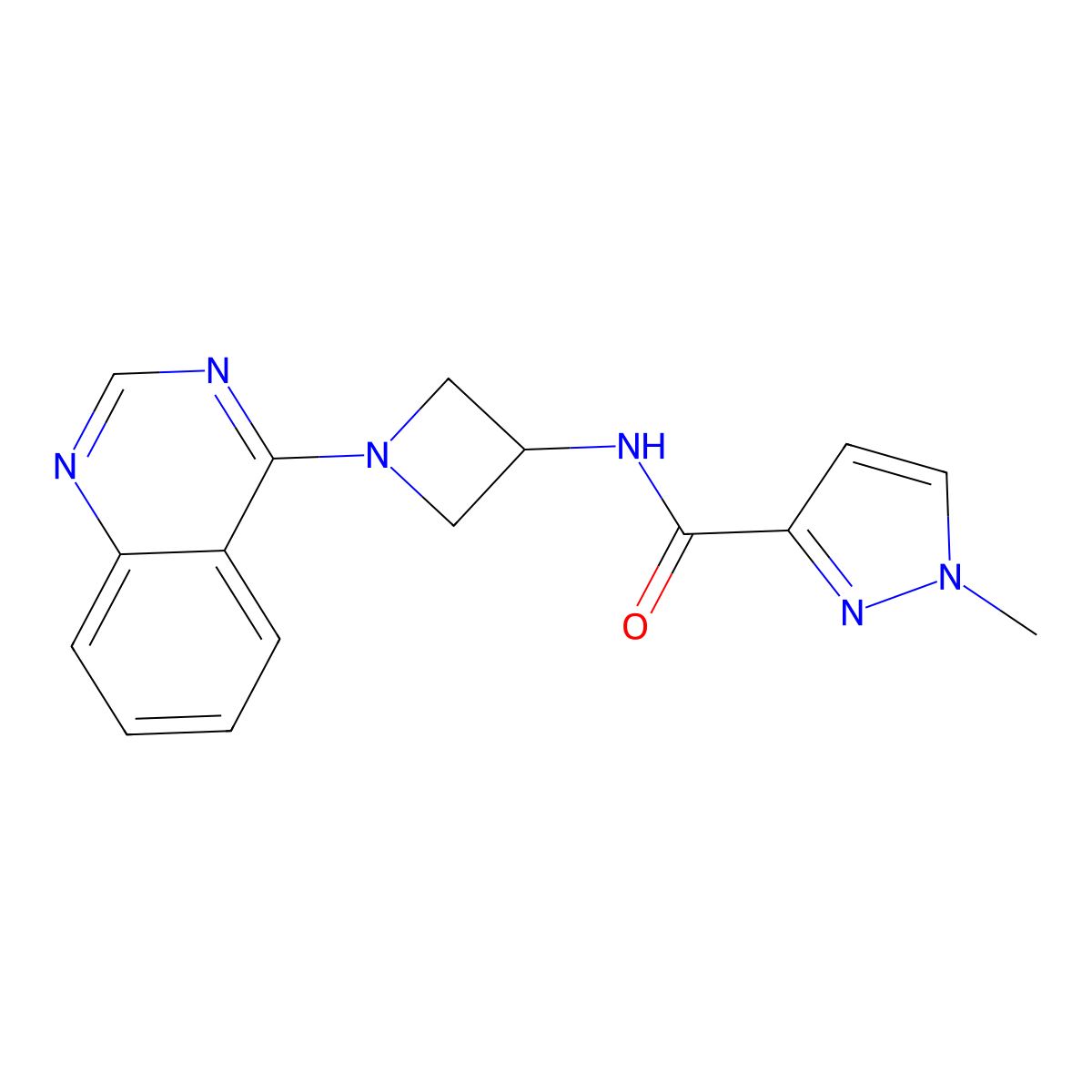 1-methyl-N-[1-(quinazolin-4-yl)azetidin-3-yl]-1H-pyrazole-3-carboxamide molecular structure, CAS 3054539-34-0