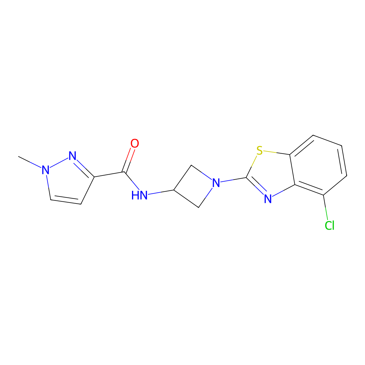 N-[1-(4-chloro-1,3-benzothiazol-2-yl)azetidin-3-yl]-1-methyl-1H-pyrazole-3-carboxamide molecular structure, CAS 3054539-37-3