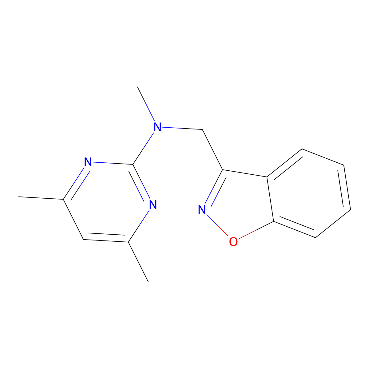 N-(1,2-benzoxazol-3-ylmethyl)-N,4,6-trimethylpyrimidin-2-amine molecular structure, CAS 3054539-38-4