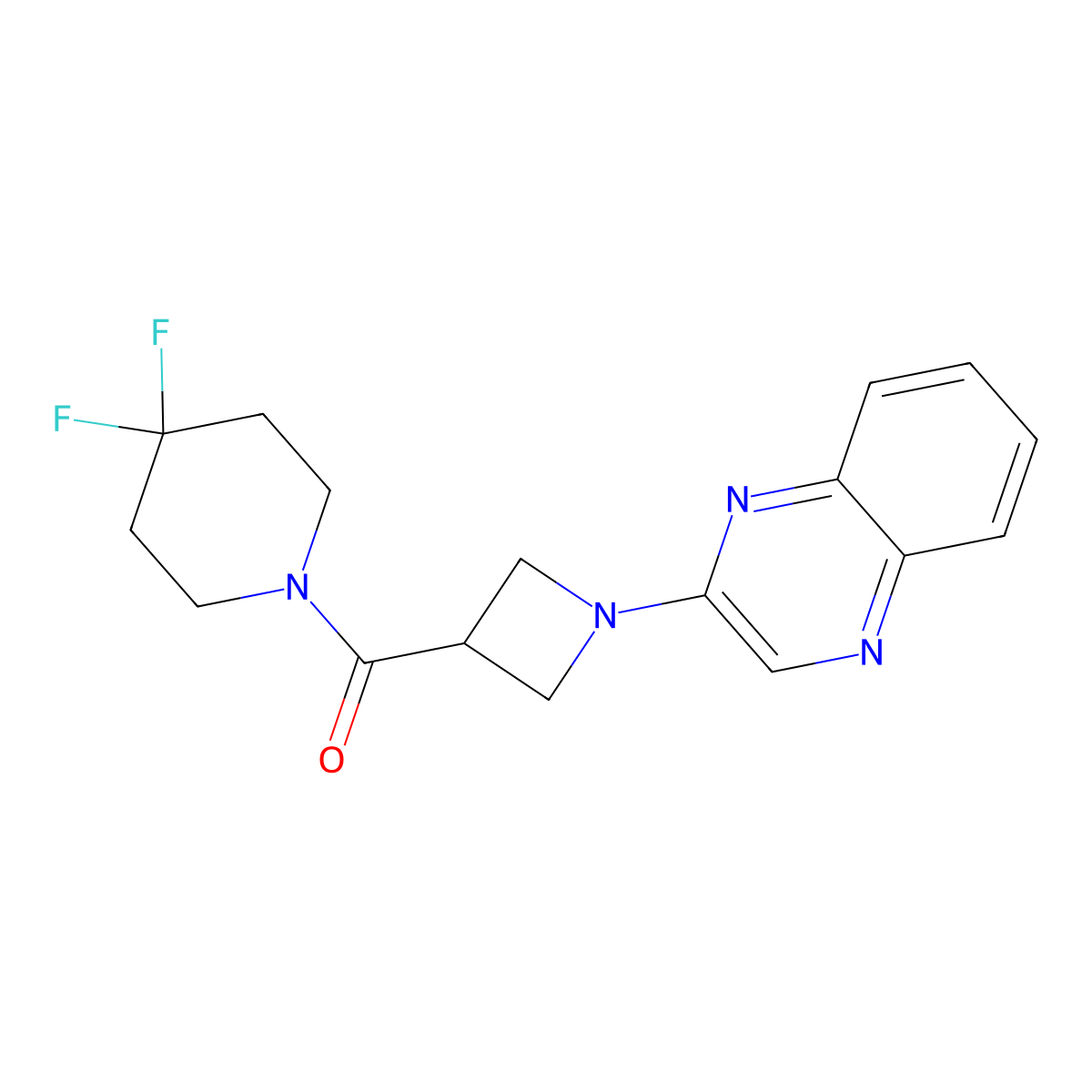 2-[3-(4,4-Difluoropiperidine-1-carbonyl)azetidin-1-yl]quinoxaline molecular structure, CAS 3054539-42-0