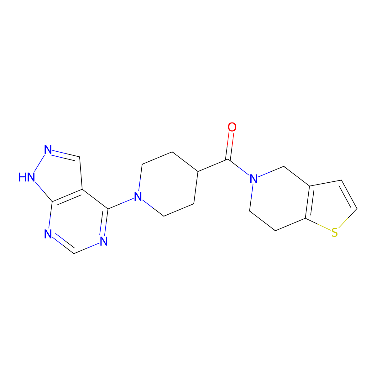 1-{1H-pyrazolo[3,4-d]pyrimidin-4-yl}-4-{4H,5H,6H,7H-thieno[3,2-c]pyridine-5-carbonyl}piperidine molecular structure, CAS 3054539-45-3