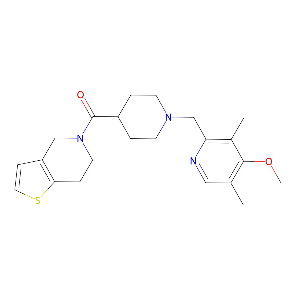 4-methoxy-3,5-dimethyl-2-[(4-{4H,5H,6H,7H-thieno[3,2-c]pyridine-5-carbonyl}piperidin-1-yl)methyl]pyridine molecular structure, CAS 3054539-46-4