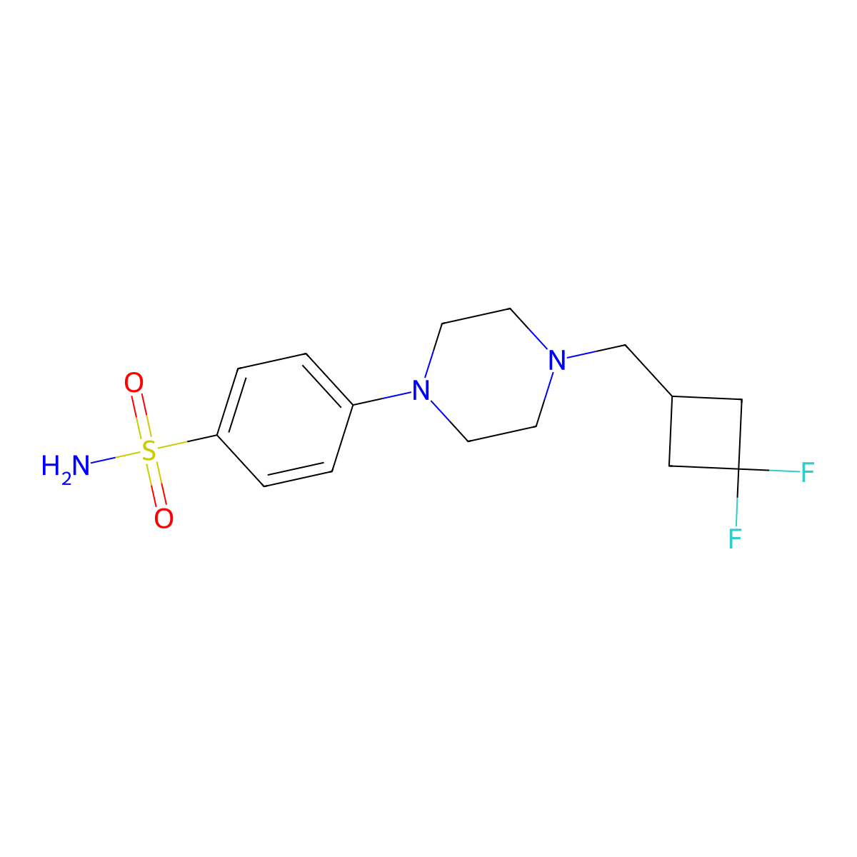 4-{4-[(3,3-Difluorocyclobutyl)methyl]piperazin-1-yl}benzene-1-sulfonamide molecular structure, CAS 3054539-48-6