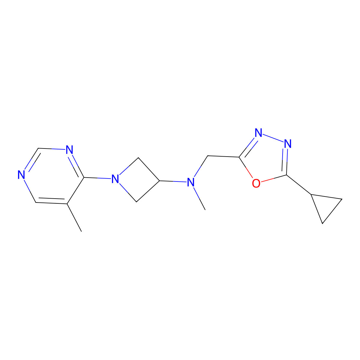 N-[(5-cyclopropyl-1,3,4-oxadiazol-2-yl)methyl]-N-methyl-1-(5-methylpyrimidin-4-yl)azetidin-3-amine molecular structure, CAS 3054539-49-7
