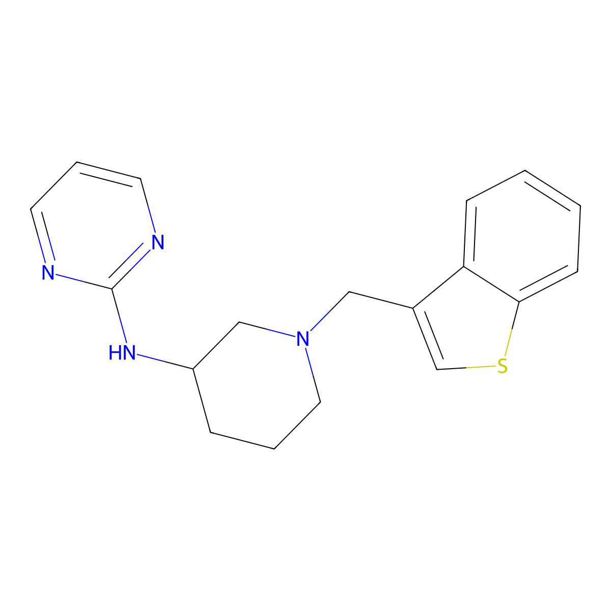 N-{1-[(1-benzothiophen-3-yl)methyl]piperidin-3-yl}pyrimidin-2-amine molecular structure, CAS 3054539-50-0