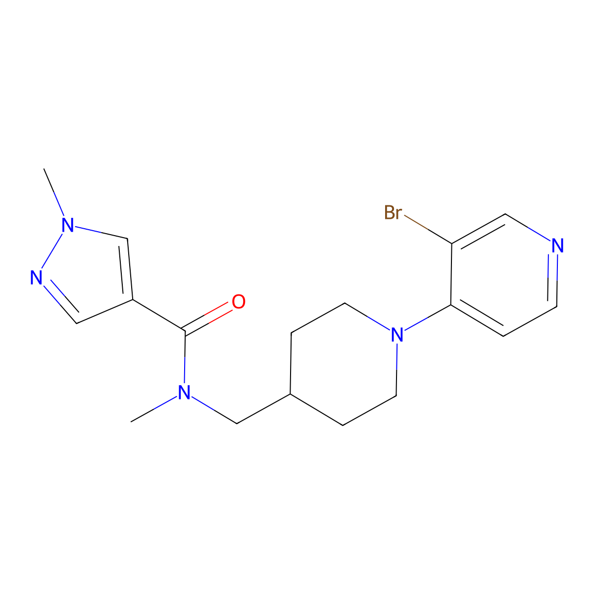 N-{[1-(3-bromopyridin-4-yl)piperidin-4-yl]methyl}-N,1-dimethyl-1H-pyrazole-4-carboxamide molecular structure, CAS 3054539-51-1