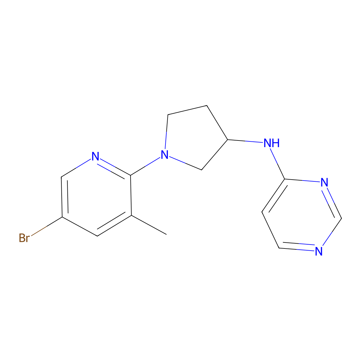 N-[1-(5-bromo-3-methylpyridin-2-yl)pyrrolidin-3-yl]pyrimidin-4-amine molecular structure, CAS 3054539-52-2