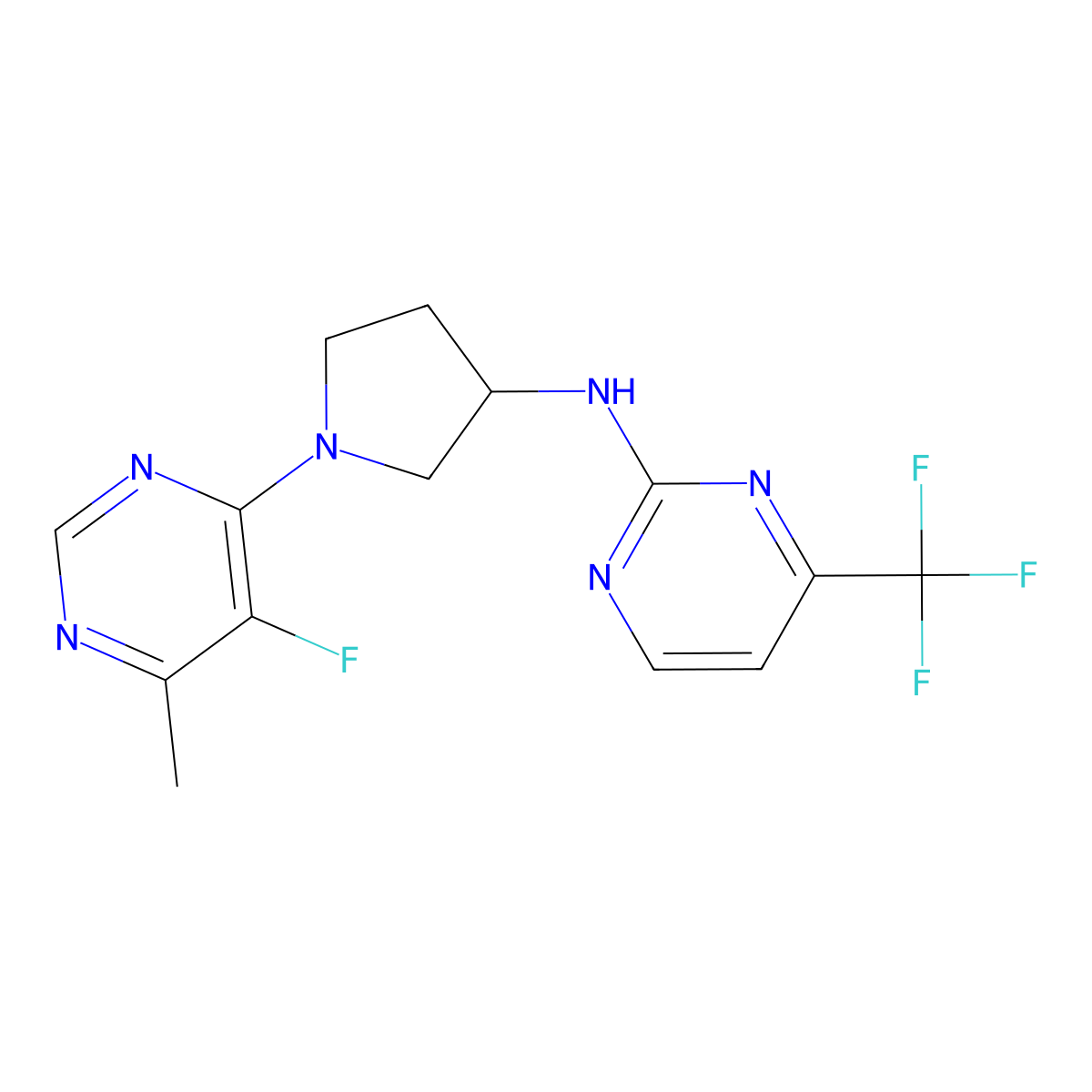 N-[1-(5-fluoro-6-methylpyrimidin-4-yl)pyrrolidin-3-yl]-4-(trifluoromethyl)pyrimidin-2-amine molecular structure, CAS 3054539-53-3