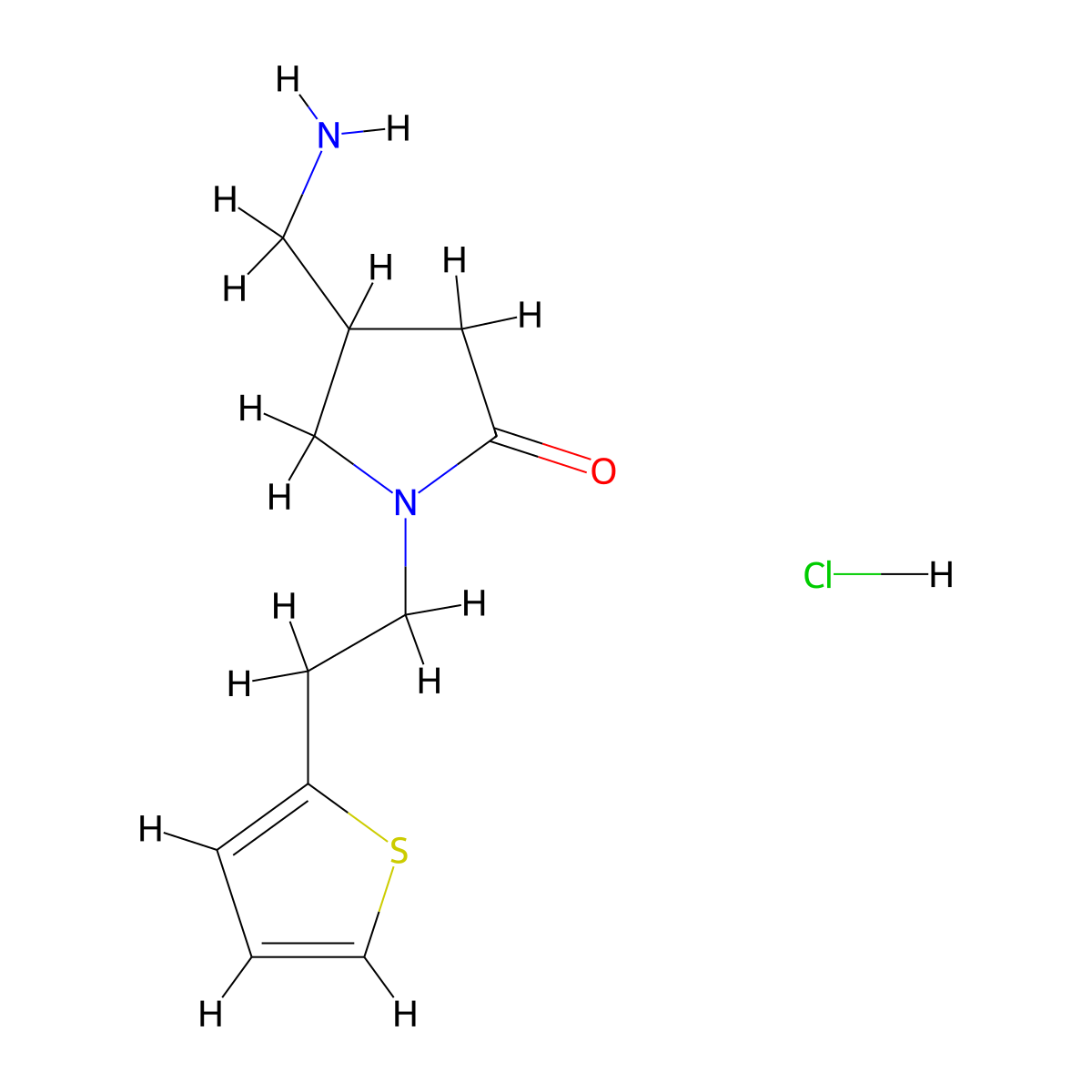 4-(Aminomethyl)-1-[2-(thiophen-2-yl)ethyl]pyrrolidin-2-one hydrochloride molecular structure, CAS 3054539-56-6