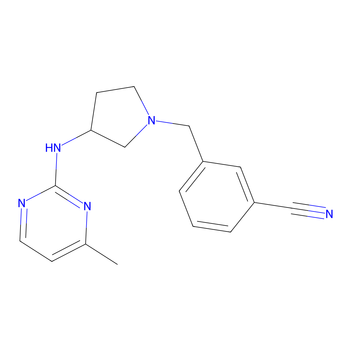 3-({3-[(4-Methylpyrimidin-2-yl)amino]pyrrolidin-1-yl}methyl)benzonitrile molecular structure, CAS 3054539-62-4