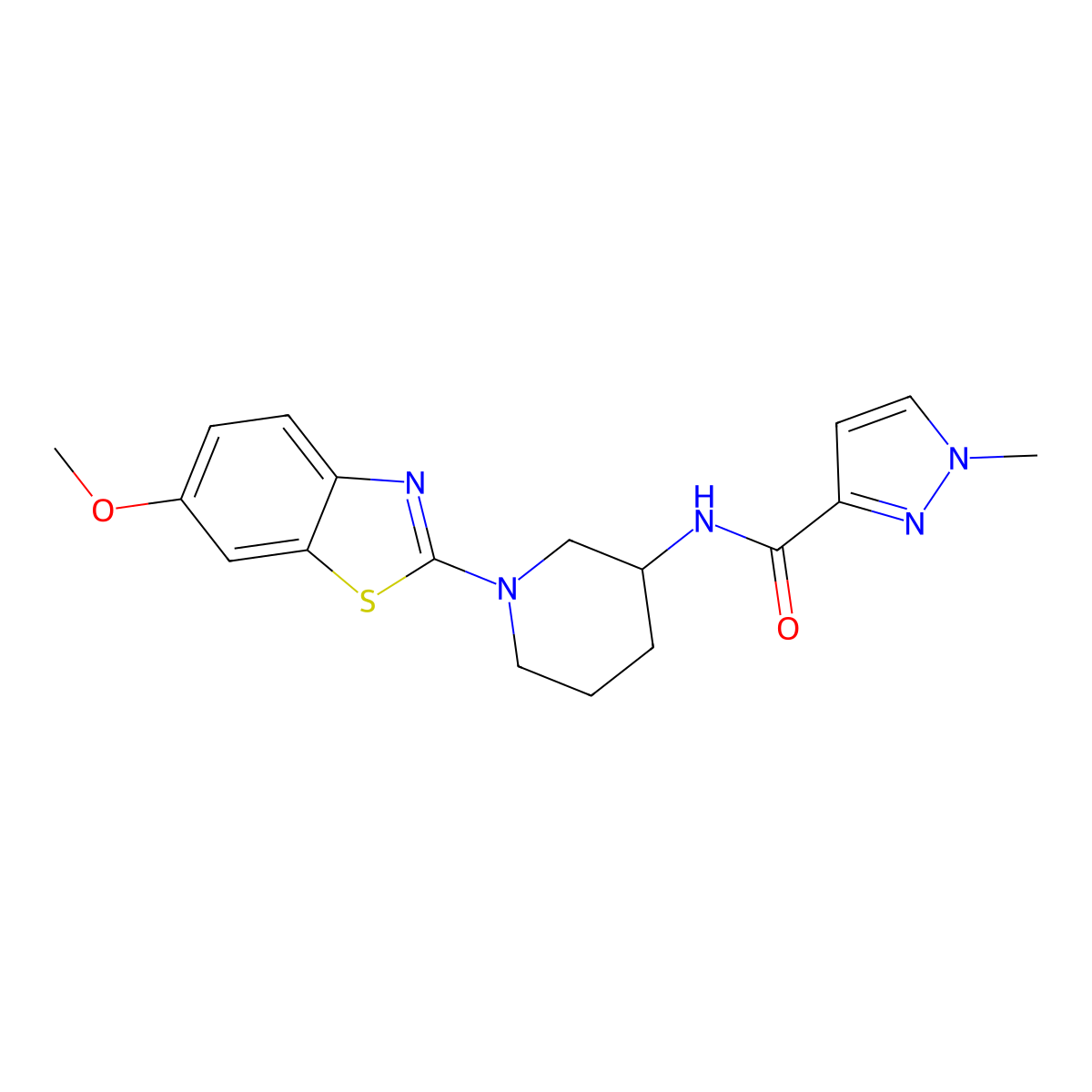 N-[1-(6-methoxy-1,3-benzothiazol-2-yl)piperidin-3-yl]-1-methyl-1H-pyrazole-3-carboxamide molecular structure, CAS 3054539-63-5