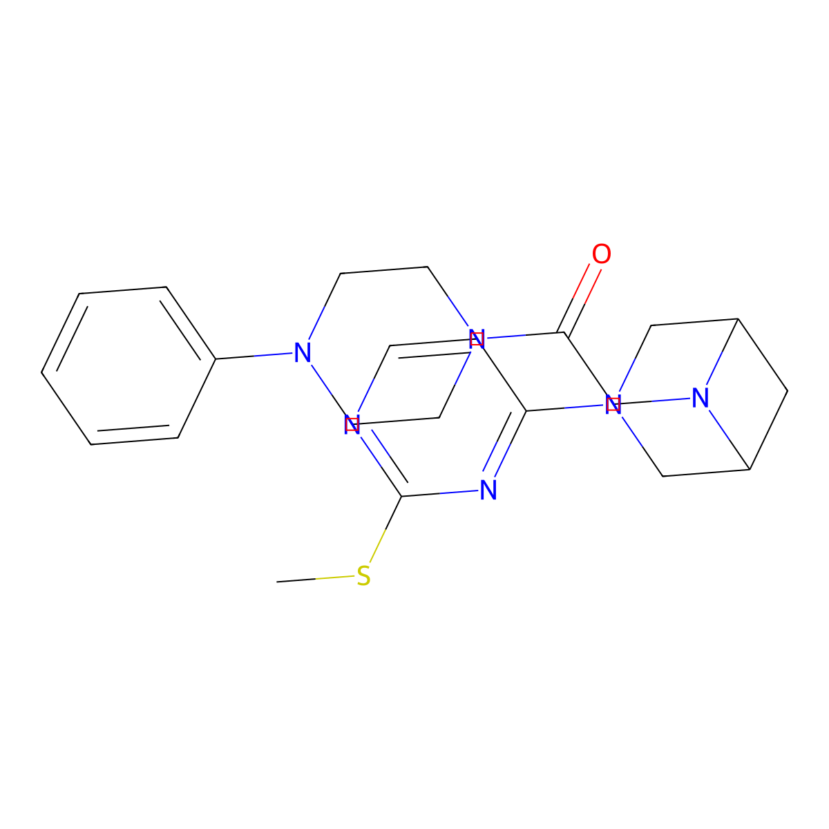 2-{3-[2-(Methylsulfanyl)pyrimidin-4-yl]-3,6-diazabicyclo[3.1.1]heptan-6-yl}-1-(4-phenylpiperazin-1-yl)ethan-1-one molecular structure, CAS 3054539-64-6