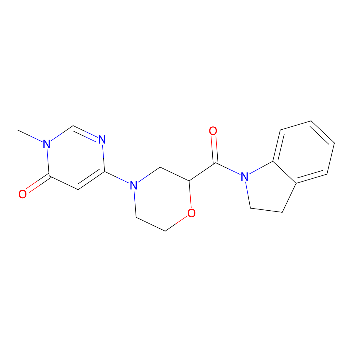 6-[2-(2,3-dihydro-1H-indole-1-carbonyl)morpholin-4-yl]-3-methyl-3,4-dihydropyrimidin-4-one molecular structure, CAS 3054539-67-9