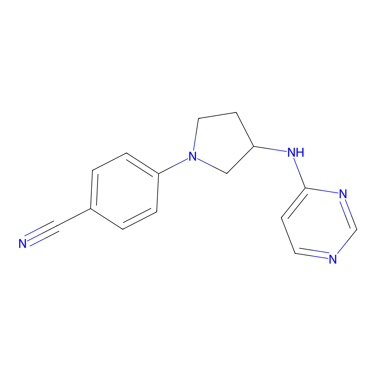 4-{3-[(Pyrimidin-4-yl)amino]pyrrolidin-1-yl}benzonitrile molecular structure, CAS 3054539-71-5