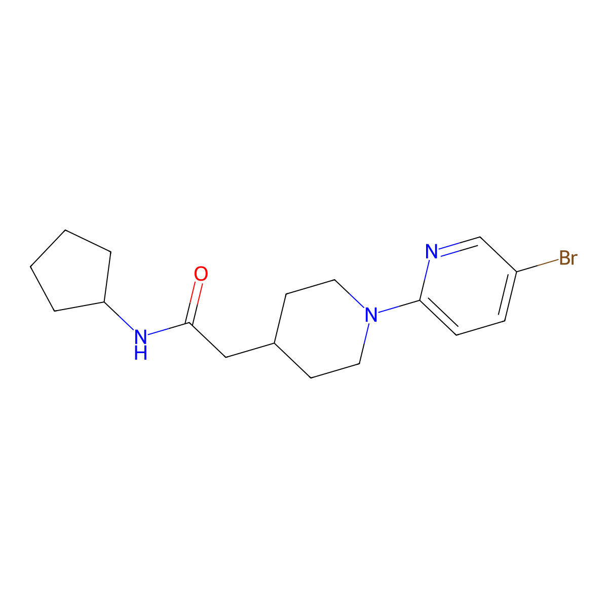 2-[1-(5-bromopyridin-2-yl)piperidin-4-yl]-N-cyclopentylacetamide molecular structure, CAS 3054539-72-6