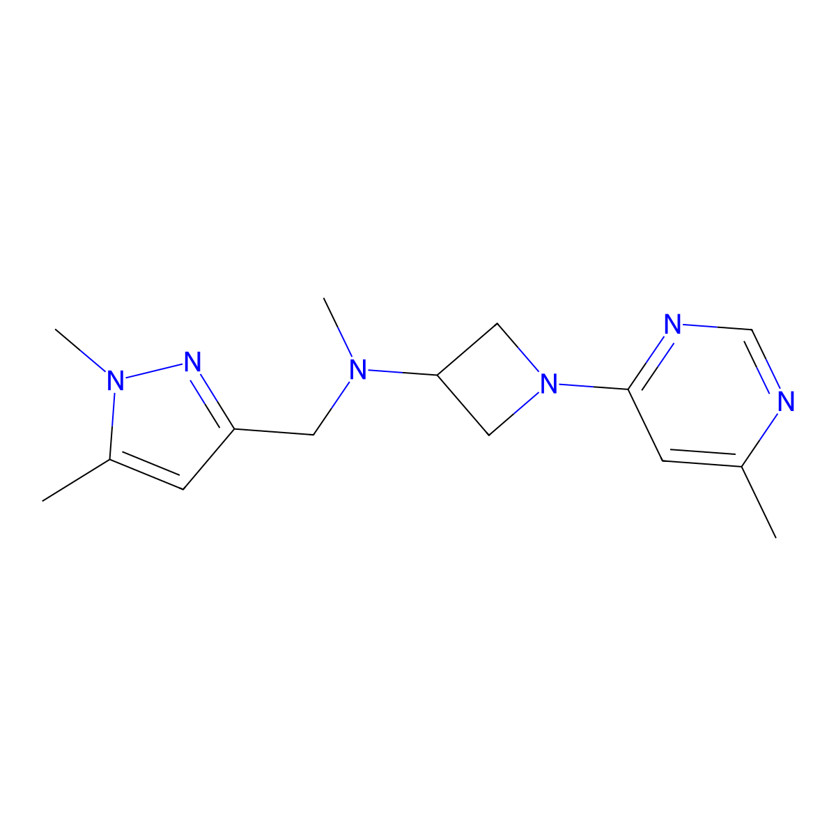 N-[(1,5-dimethyl-1H-pyrazol-3-yl)methyl]-N-methyl-1-(6-methylpyrimidin-4-yl)azetidin-3-amine molecular structure, CAS 3054539-75-9