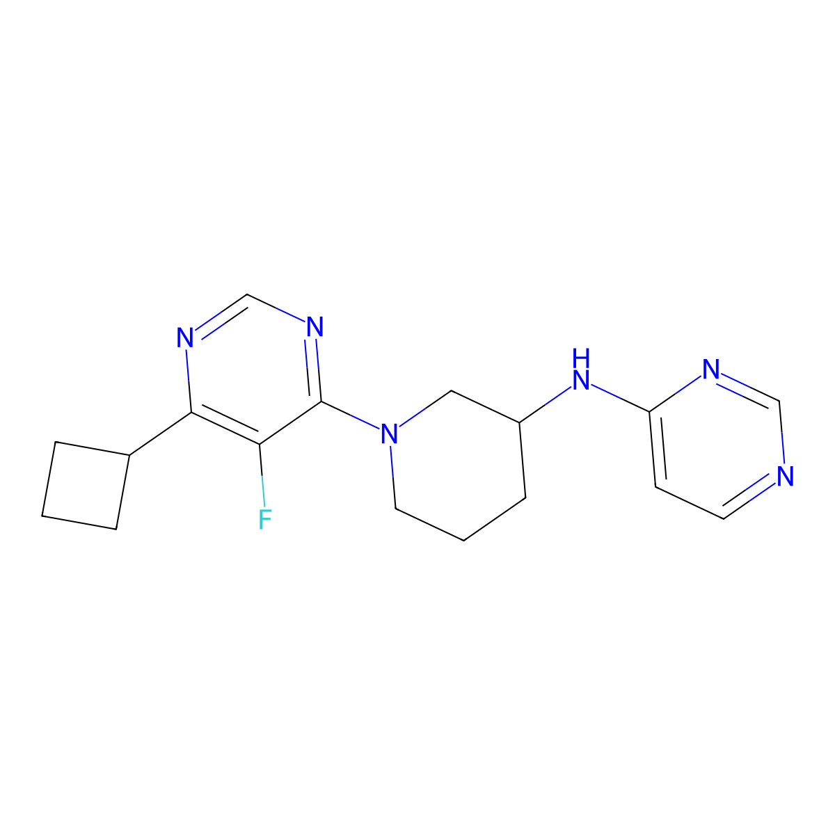 N-[1-(6-cyclobutyl-5-fluoropyrimidin-4-yl)piperidin-3-yl]pyrimidin-4-amine molecular structure, CAS 3054539-78-2