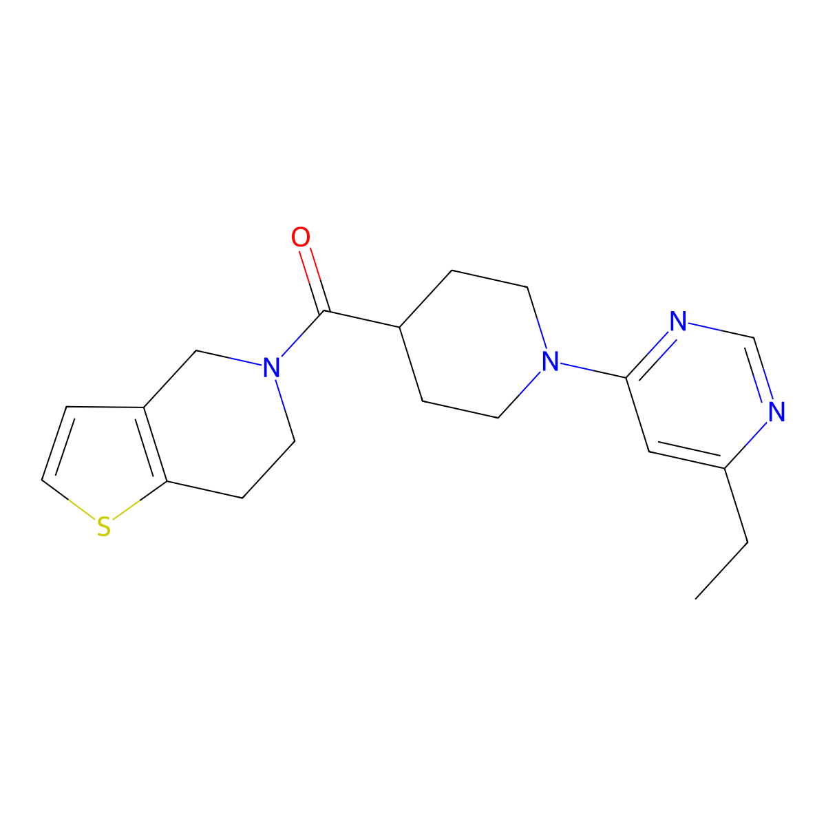 4-ethyl-6-(4-{4H,5H,6H,7H-thieno[3,2-c]pyridine-5-carbonyl}piperidin-1-yl)pyrimidine molecular structure, CAS 3054539-83-9