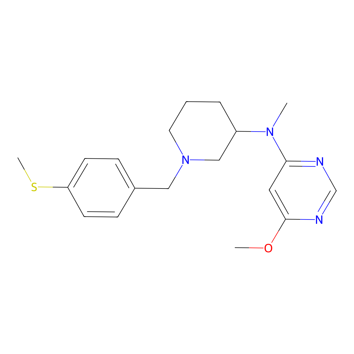 6-methoxy-N-methyl-N-(1-{[4-(methylsulfanyl)phenyl]methyl}piperidin-3-yl)pyrimidin-4-amine molecular structure, CAS 3054539-84-0
