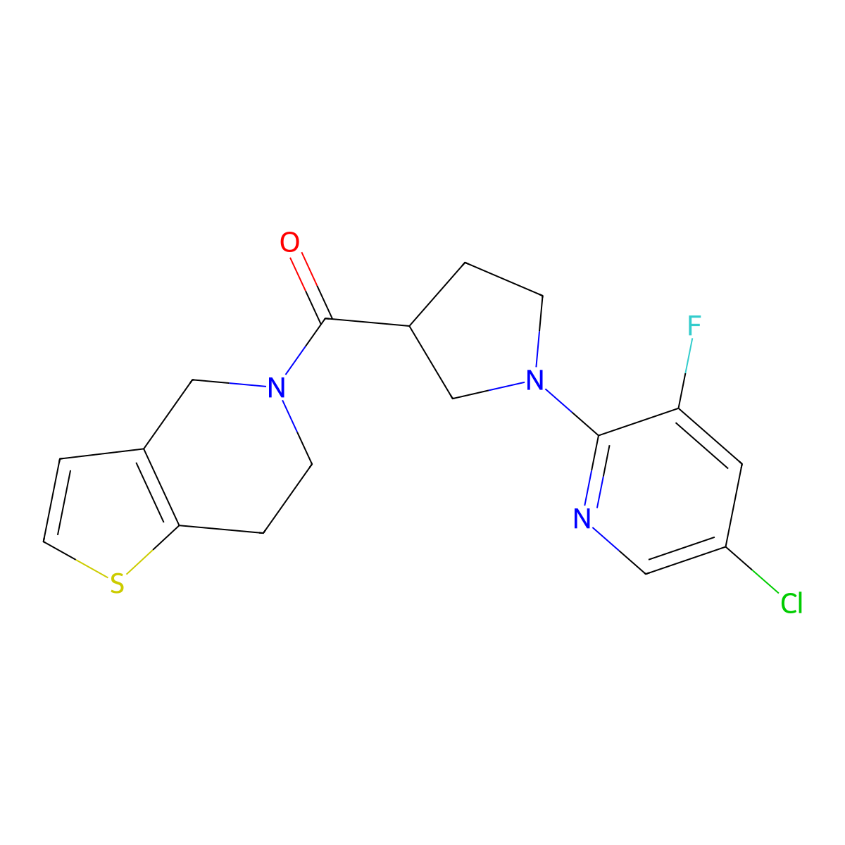 5-chloro-3-fluoro-2-(3-{4H,5H,6H,7H-thieno[3,2-c]pyridine-5-carbonyl}pyrrolidin-1-yl)pyridine molecular structure, CAS 3054539-85-1