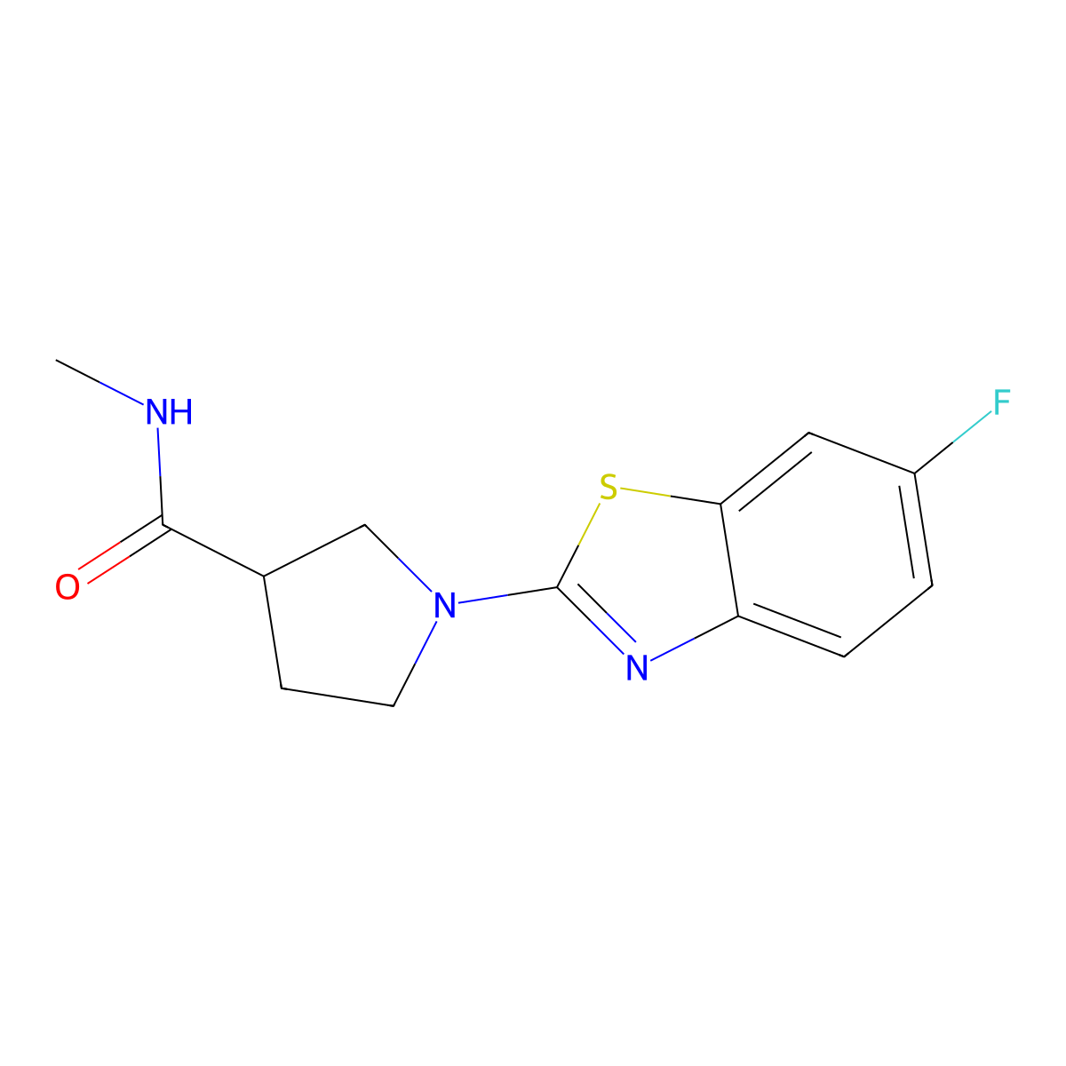 1-(6-fluoro-1,3-benzothiazol-2-yl)-N-methylpyrrolidine-3-carboxamide molecular structure, CAS 3054539-87-3