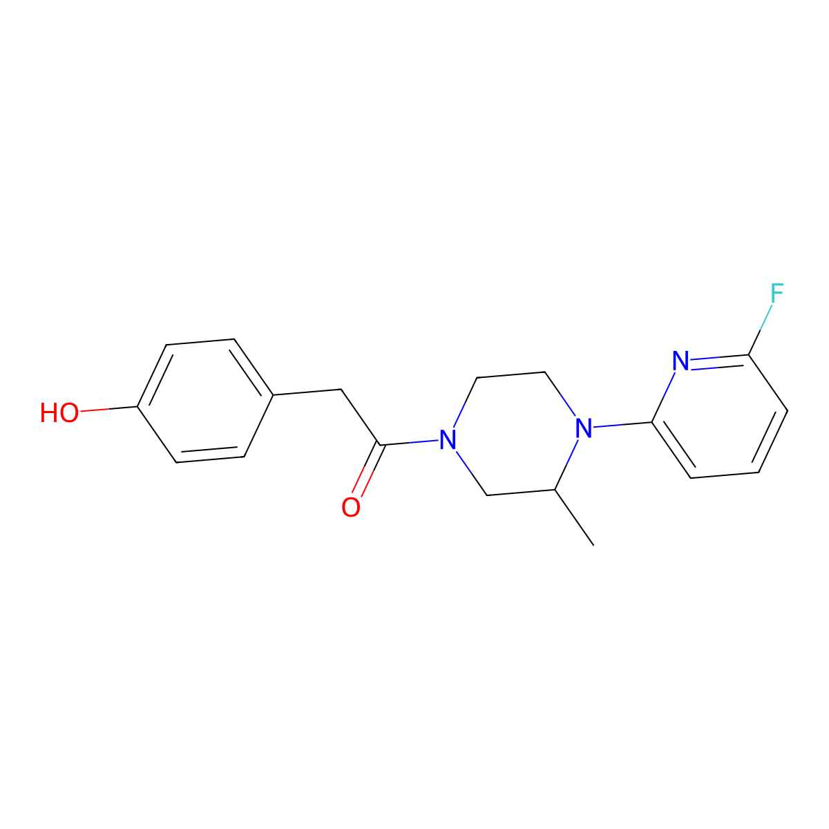 1-[4-(6-Fluoropyridin-2-yl)-3-methylpiperazin-1-yl]-2-(4-hydroxyphenyl)ethan-1-one molecular structure, CAS 3054539-92-0