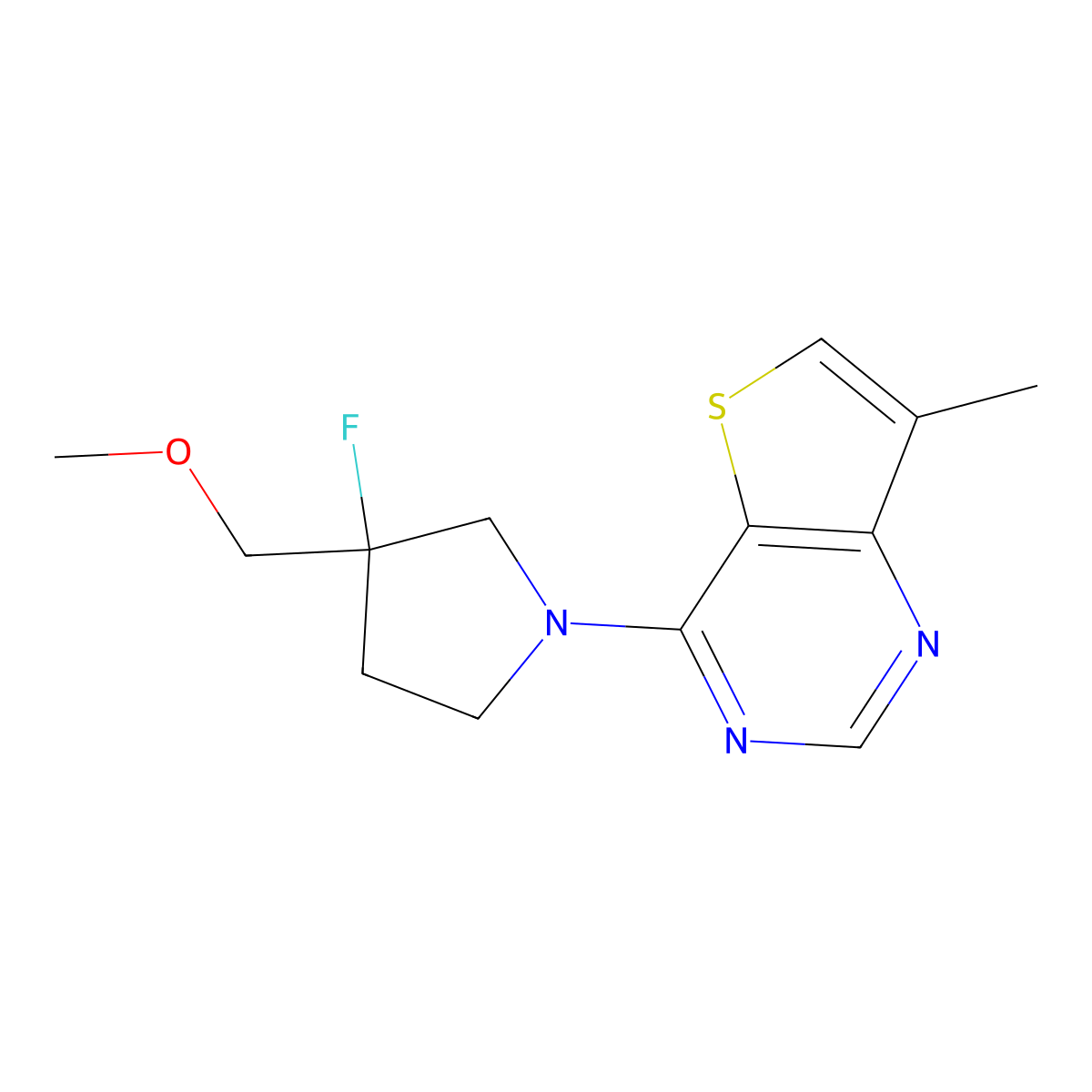 3-Fluoro-3-(methoxymethyl)-1-{7-methylthieno[3,2-d]pyrimidin-4-yl}pyrrolidine molecular structure, CAS 3054539-93-1