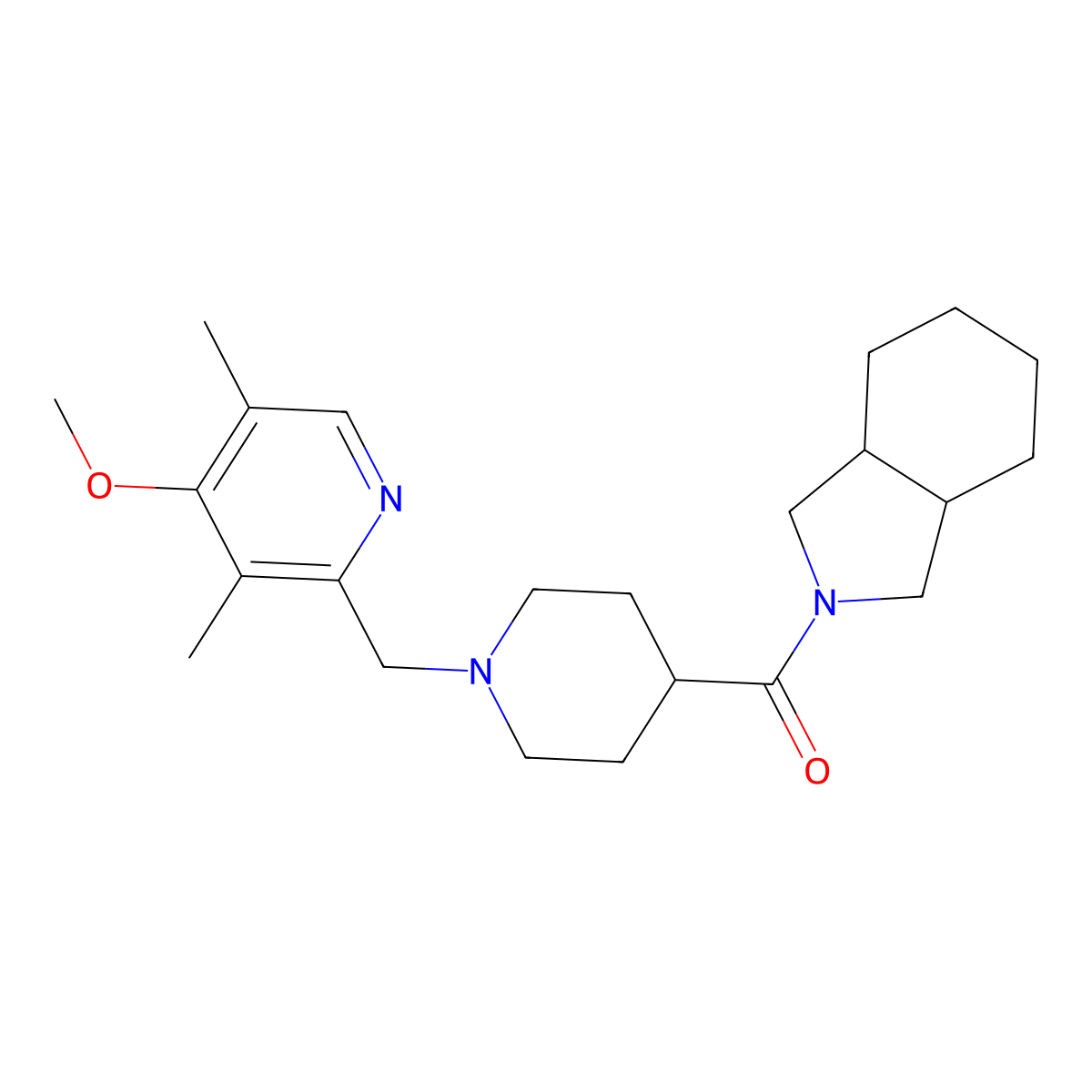 2-{1-[(4-methoxy-3,5-dimethylpyridin-2-yl)methyl]piperidine-4-carbonyl}-octahydro-1H-isoindole molecular structure, CAS 3054539-94-2