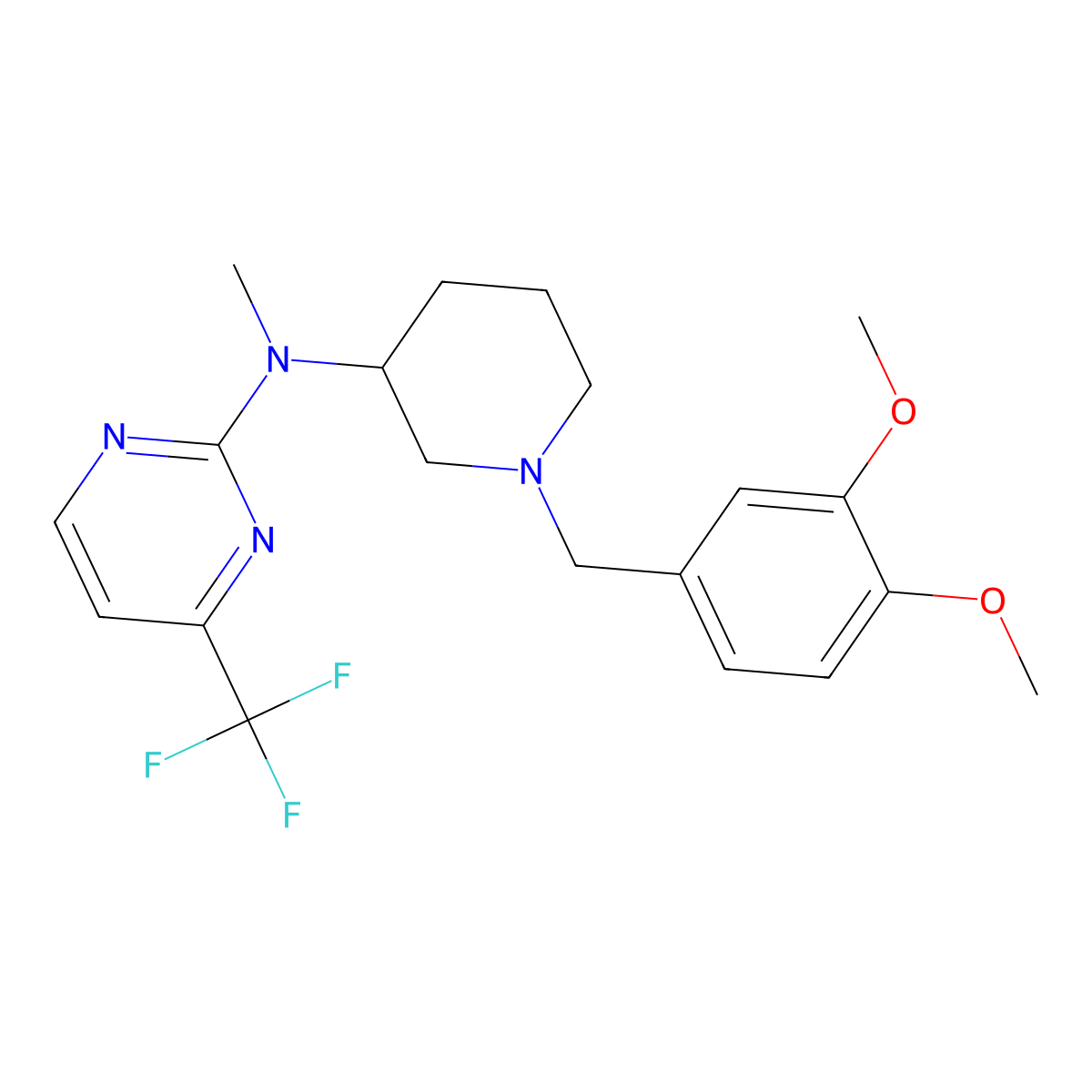 N-{1-[(3,4-dimethoxyphenyl)methyl]piperidin-3-yl}-N-methyl-4-(trifluoromethyl)pyrimidin-2-amine molecular structure, CAS 3054540-07-4