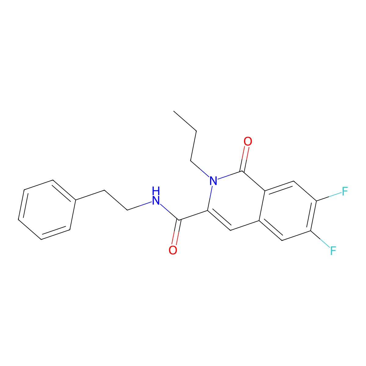6,7-difluoro-1-oxo-N-(2-phenylethyl)-2-propyl-1,2-dihydroisoquinoline-3-carboxamide molecular structure, CAS 3054540-10-9