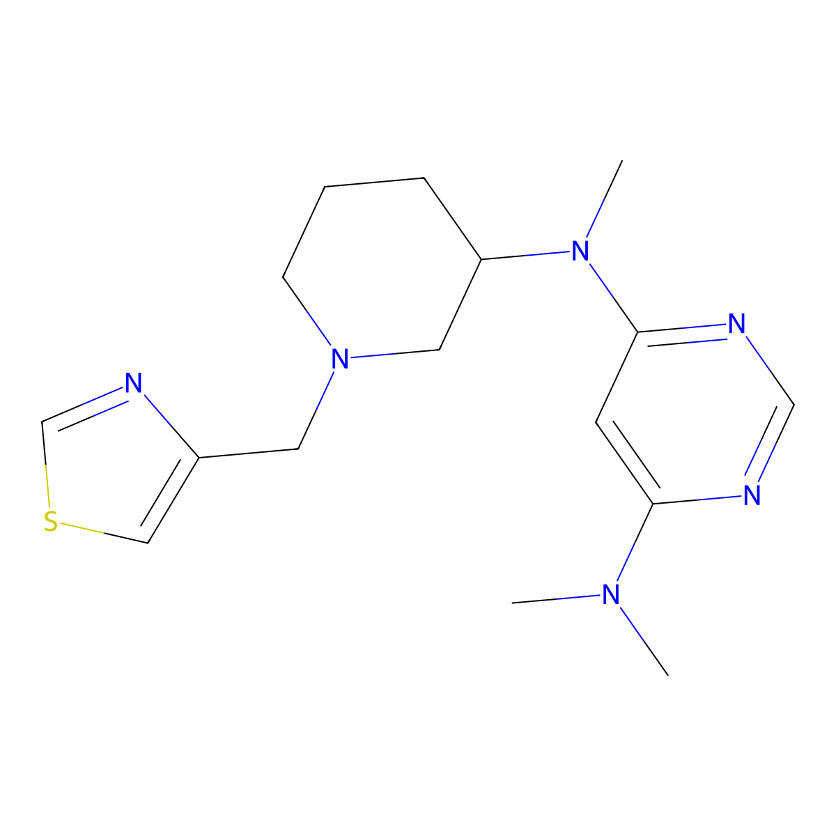 N4,N4,N6-trimethyl-N6-{1-[(1,3-thiazol-4-yl)methyl]piperidin-3-yl}pyrimidine-4,6-diamine molecular structure, CAS 3054540-11-0
