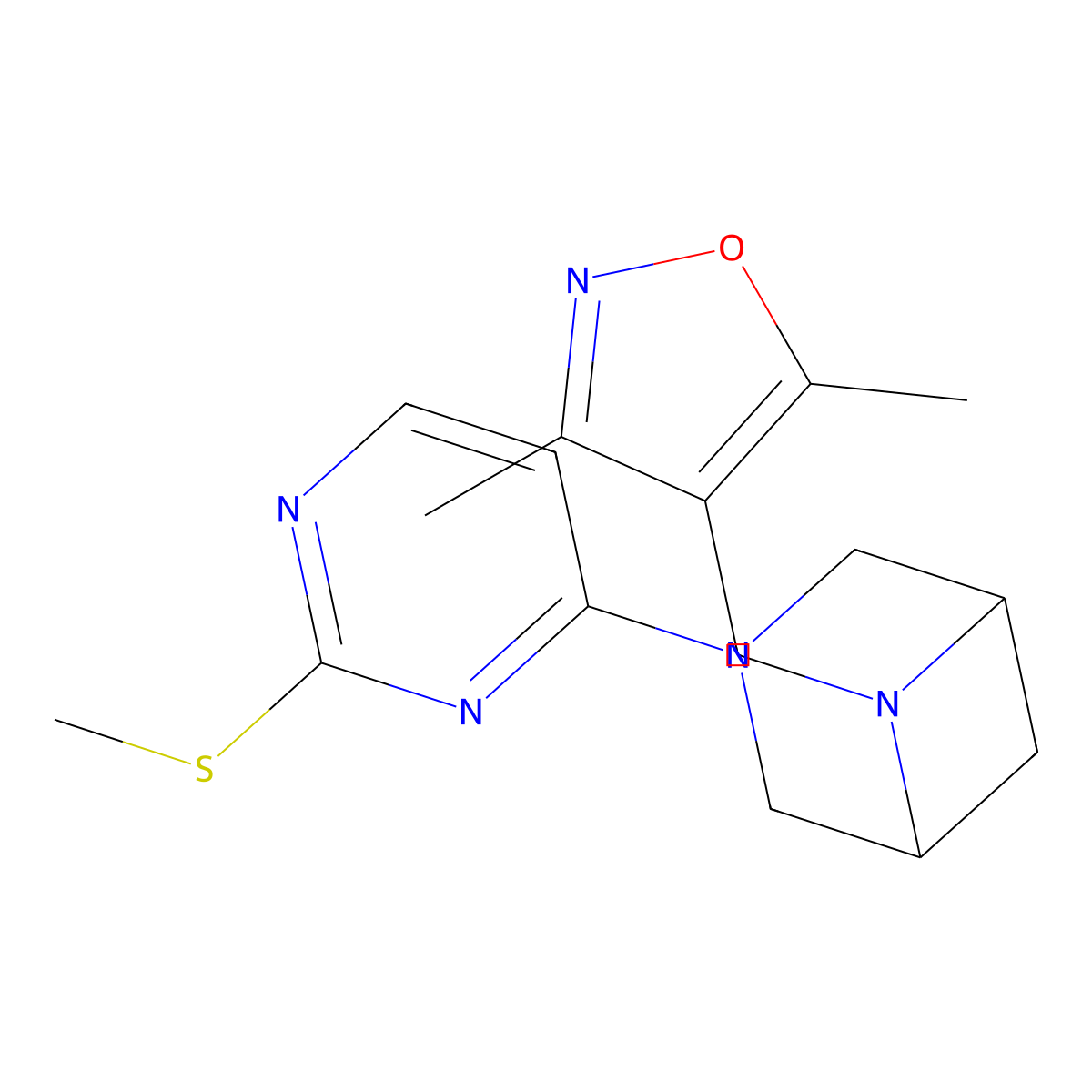 6-[(3,5-Dimethyl-1,2-oxazol-4-yl)methyl]-3-[2-(methylsulfanyl)pyrimidin-4-yl]-3,6-diazabicyclo[3.1.1]heptane molecular structure, CAS 3054540-15-4
