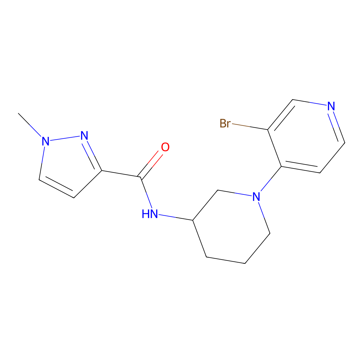 N-[1-(3-bromopyridin-4-yl)piperidin-3-yl]-1-methyl-1H-pyrazole-3-carboxamide molecular structure, CAS 3054540-17-6