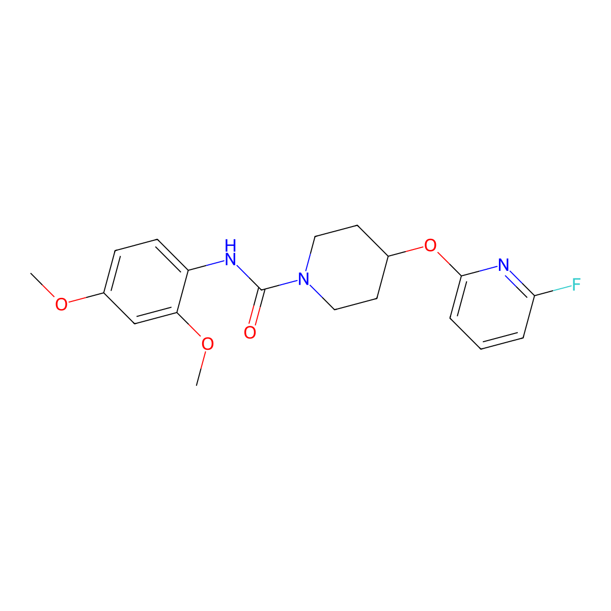 N-(2,4-dimethoxyphenyl)-4-[(6-fluoropyridin-2-yl)oxy]piperidine-1-carboxamide molecular structure, CAS 3054540-18-7