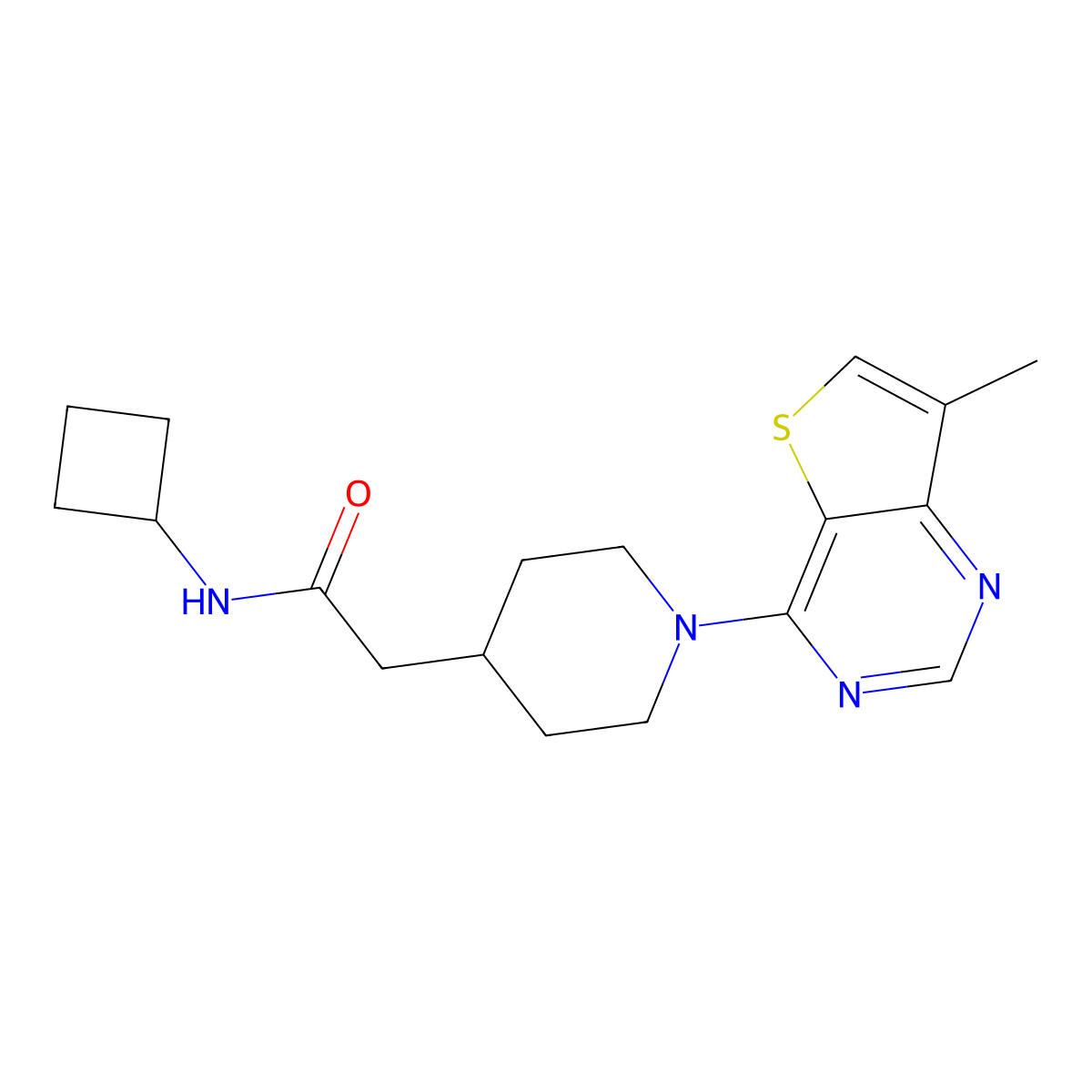 N-cyclobutyl-2-(1-{7-methylthieno[3,2-d]pyrimidin-4-yl}piperidin-4-yl)acetamide molecular structure, CAS 3054540-23-4